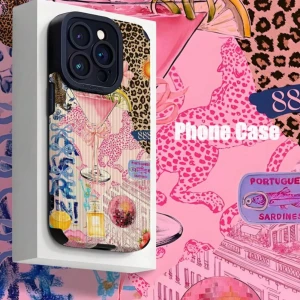 Färgglatt mobilskal med leopardmönster - Unikt mobilskal med en mix av leopardmönster och färgglada detaljer som flamingos och graffiti. Perfekt för att ge din telefon en personlig touch och skydda den samtidigt. 