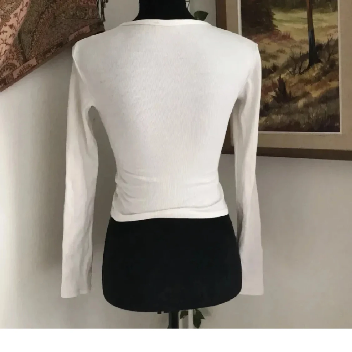 Vit ribbad långärmad magtröja - 90