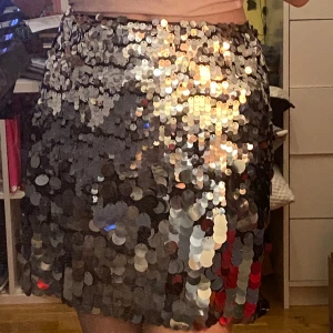 Glittrig paljettkjol från H&M - Paljett kjol  från H&M med silverfärgade paljetter. Perfekt inför nyår eller för en fest! Endast använd ett fåtal gånger. 💕💕