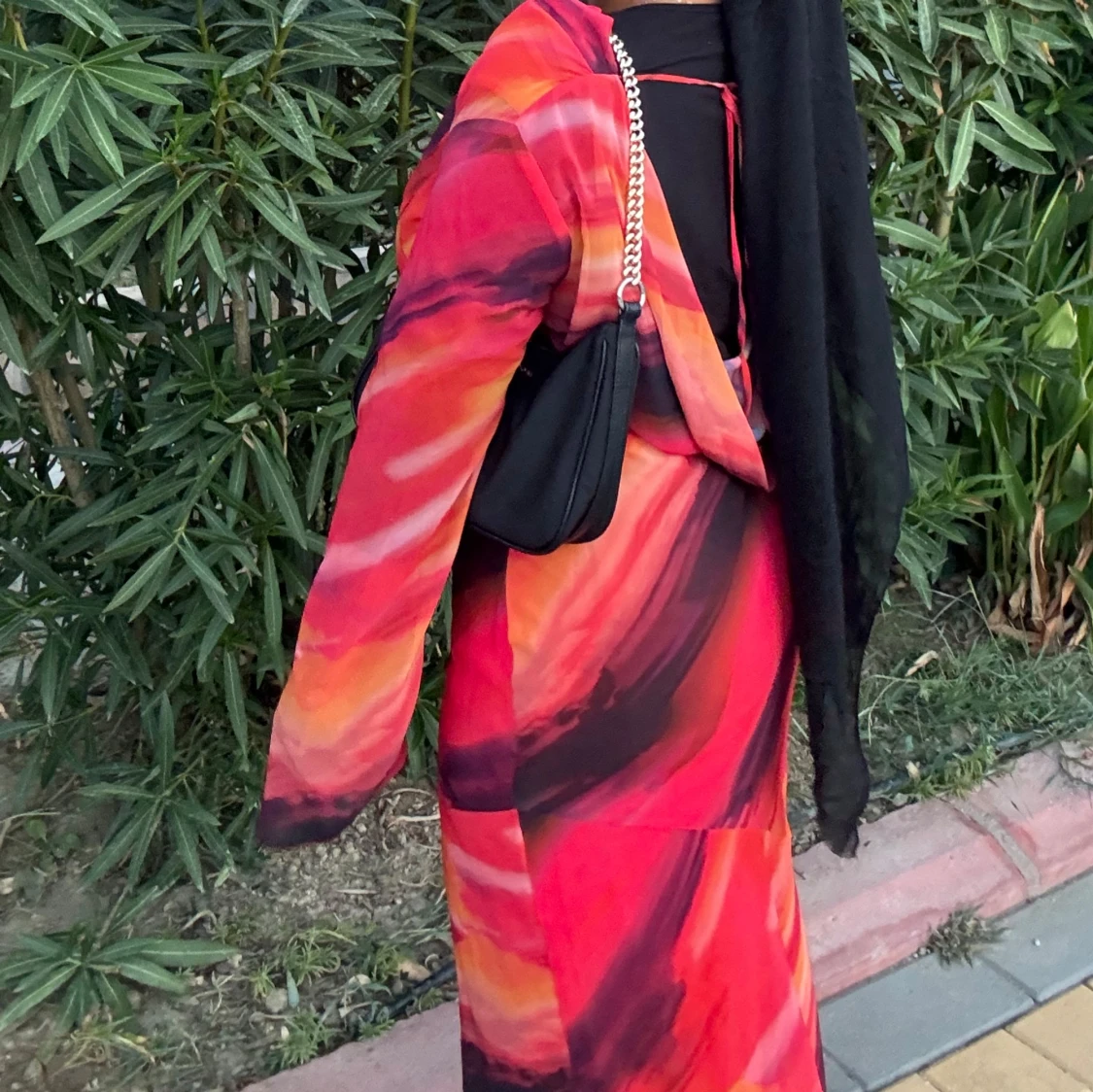 Röd Maxi klänning i chiffon  - 91