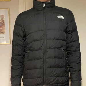 Svart dunjacka från The North Face - Säljer en svart dunjacka från The North Face i mycket bra skick. Varm och bekväm. Den har en normal passform och ärmar. Storlek M.   OBS! Har ett litet hål på höger axel. Lagat med liten lapp. Syns knappt i dagsljus.