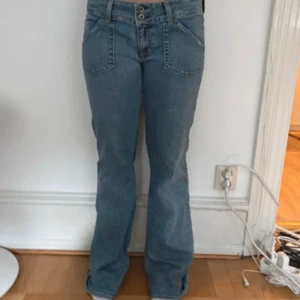 Lågmidjade jeans  - Snygga blå jeans från Hudson med bootcut-stil och låg midja. De har klassiska femficksdetaljer och en knappgylf. Perfekta för en avslappnad look.