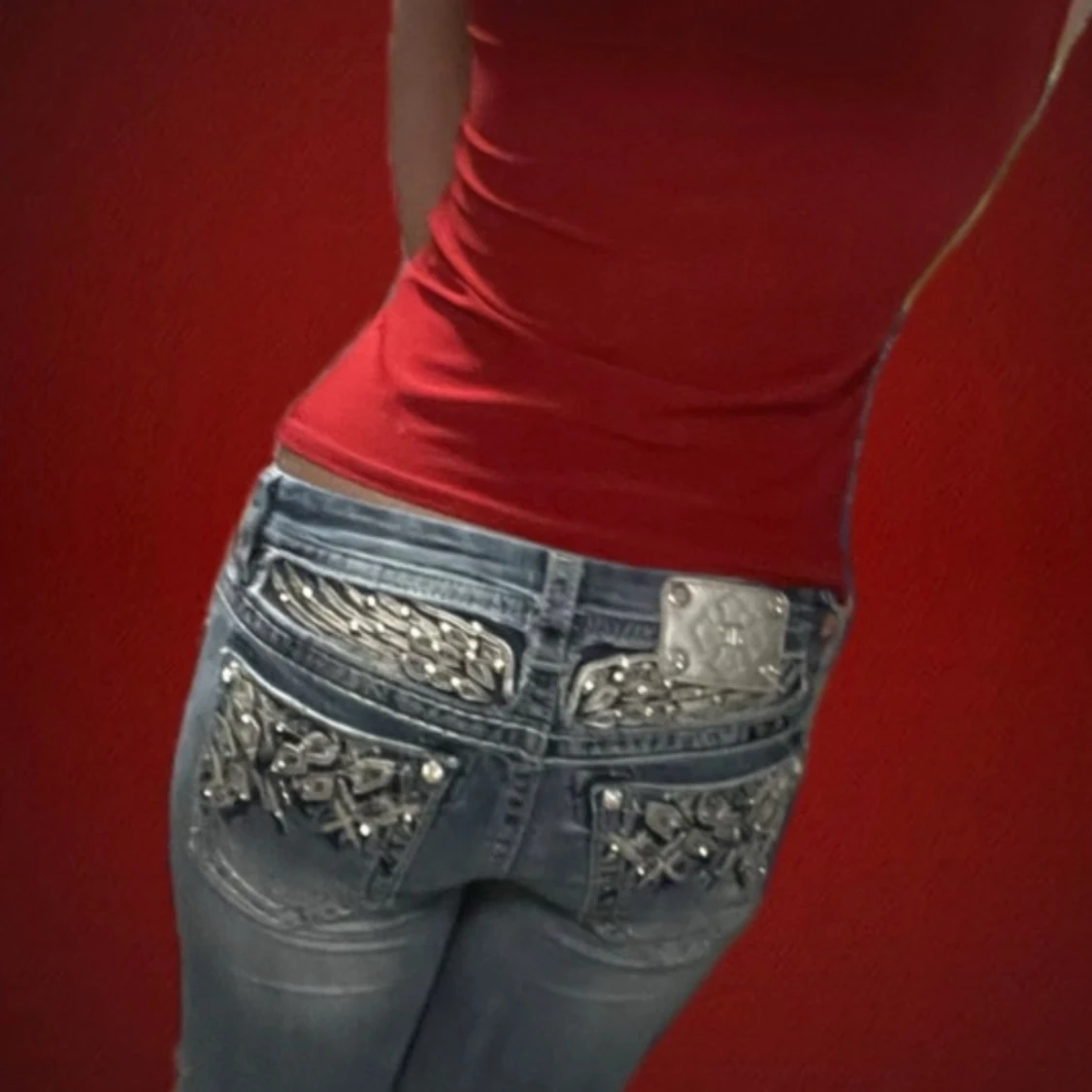 Vintage Burgundy/Röd Och Rosa Glitter Blus - 91