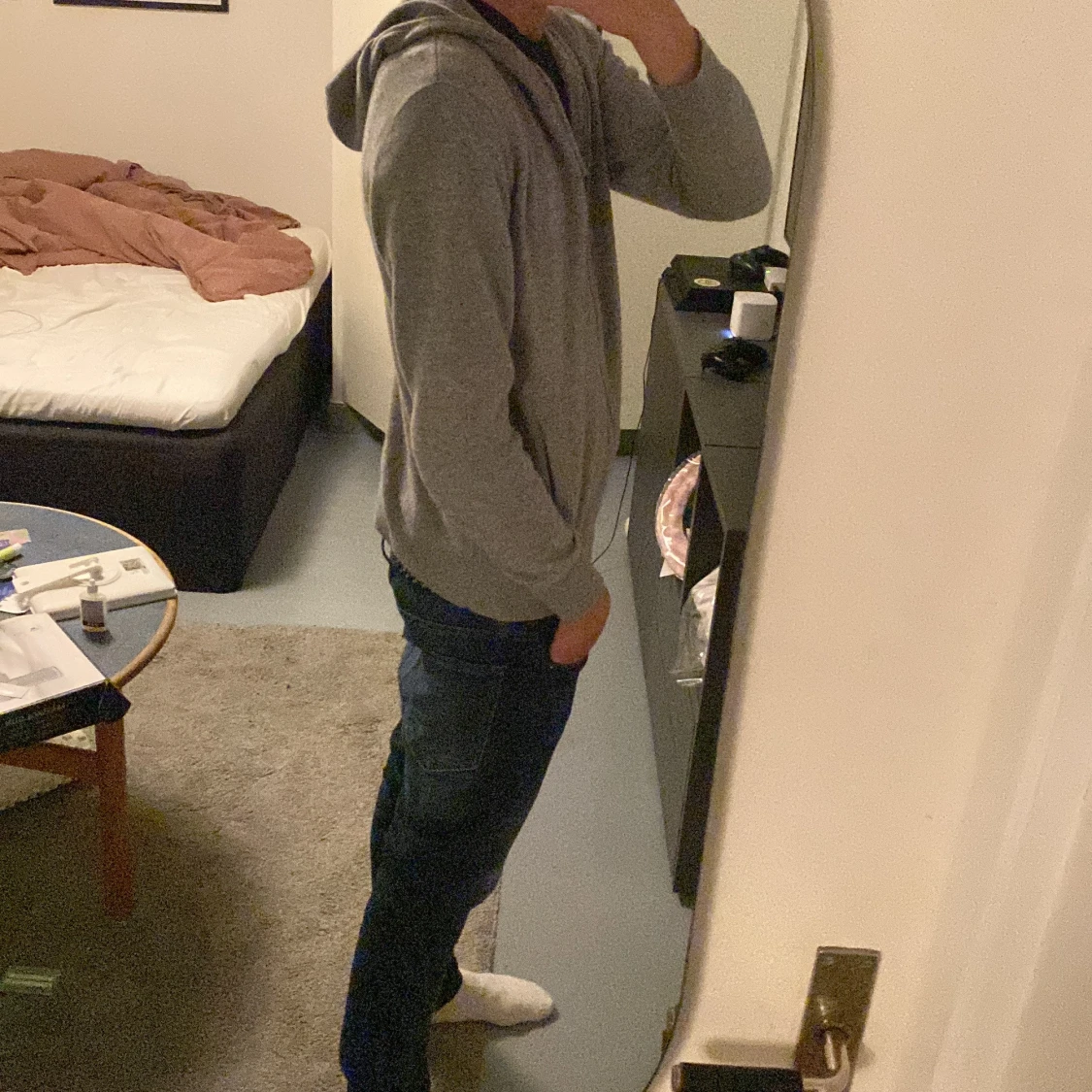 Cashmere zip med luva - 90