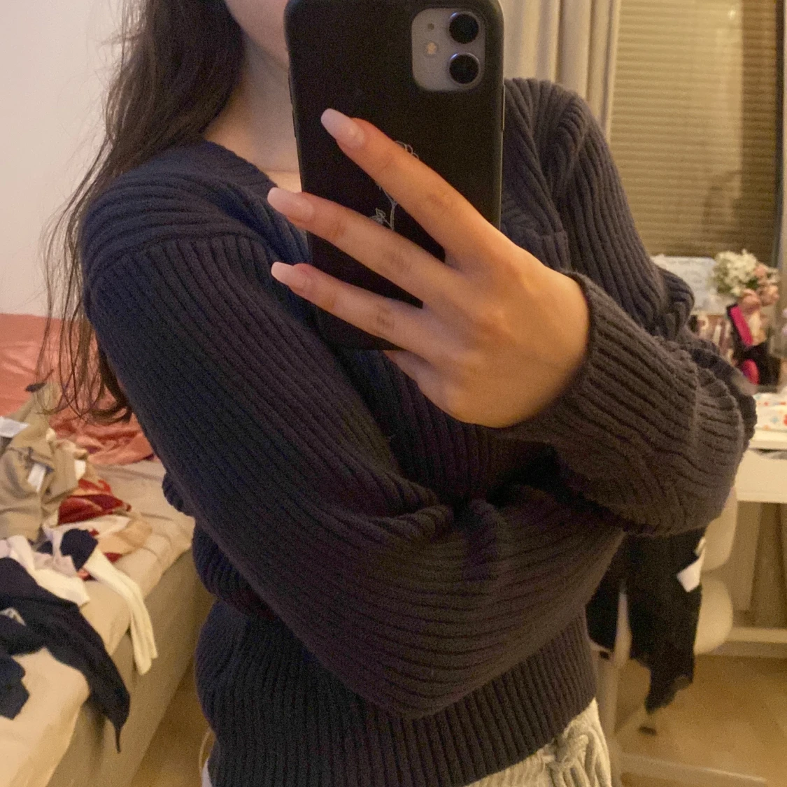 Stickad blå tröja  - 91