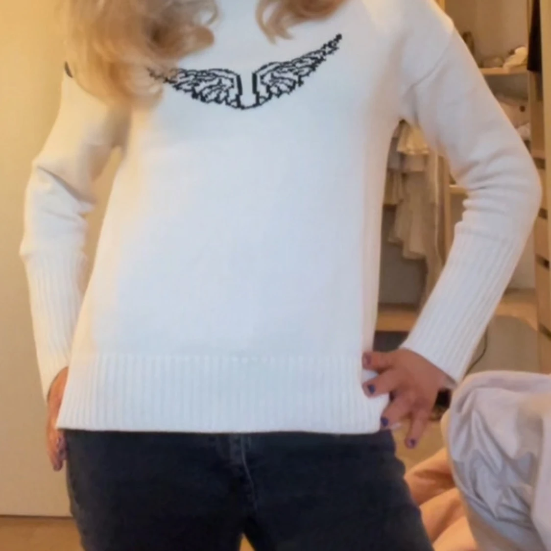 Vit stickad Zadig tröja  - 2