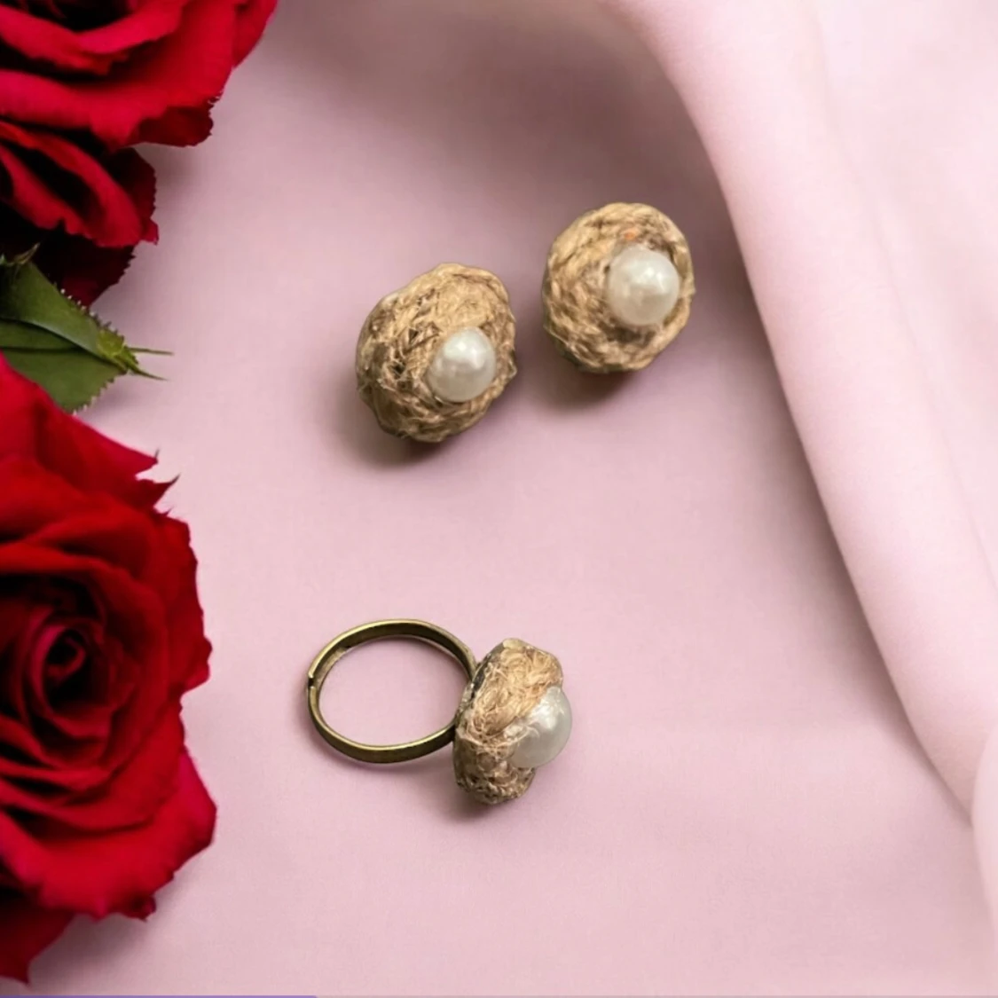 Örhängen och ring med pärldetalj - 3