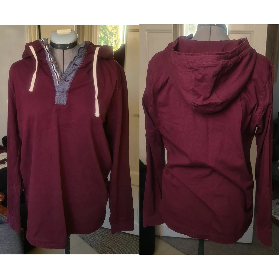 Huvtröja med knäppning vinröd/maroon M - 90