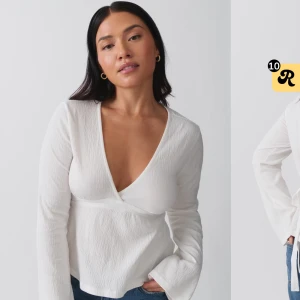 Vit omlottopp - Jag säljer nu min snygga vita omlottopp med en fin rosett som man kan knyta där bak (se bild 2 & 3). Den är endast använd en gång och köptes ungefär för 2 veckor sedan. Säljes pga att jag vill ha en likadan i svart istället, så har ni det och vill göra ett byte så skulle det också gå. Strl S. Hör av er vid frågor🌸