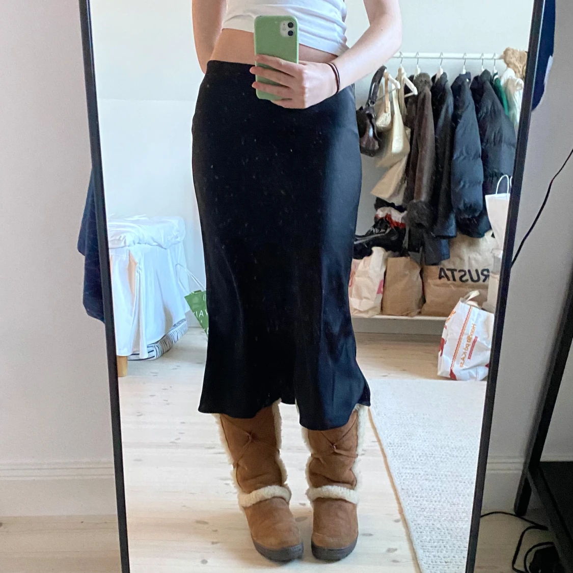 Vintage stil satin midi kjol 