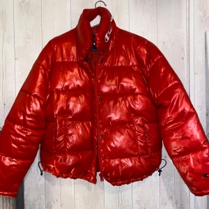 Röd pufferjacka från Champion - Säljer en cool röd pufferjacka från Champion i storlek XL. Jackan har en glansig finish och är perfekt för kalla dagar. Den har långa ärmar och en dragkedja framtill. Märkets logga syns på kragen och ärmen. Perfekt för att hålla stilen i vinter! 🔥