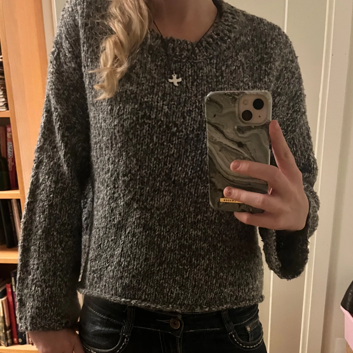 Grå stickad tröja - 90