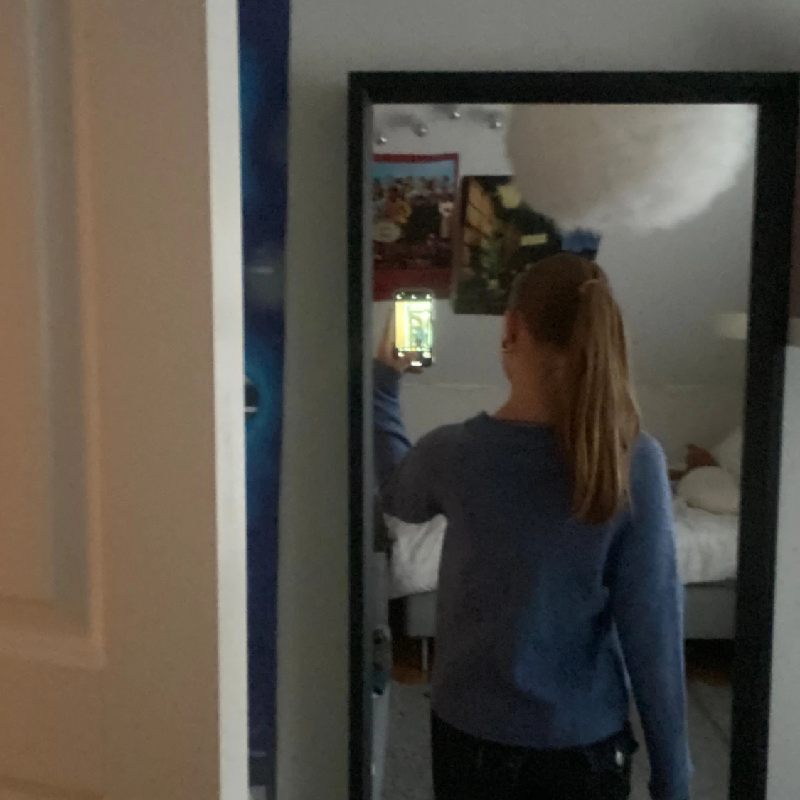 Blå stickad tröja - 90