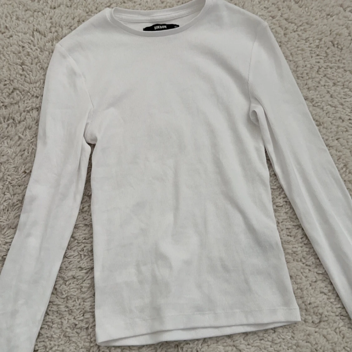 Mysig vit ribbad långärmad tröja🤍xs-s - 90