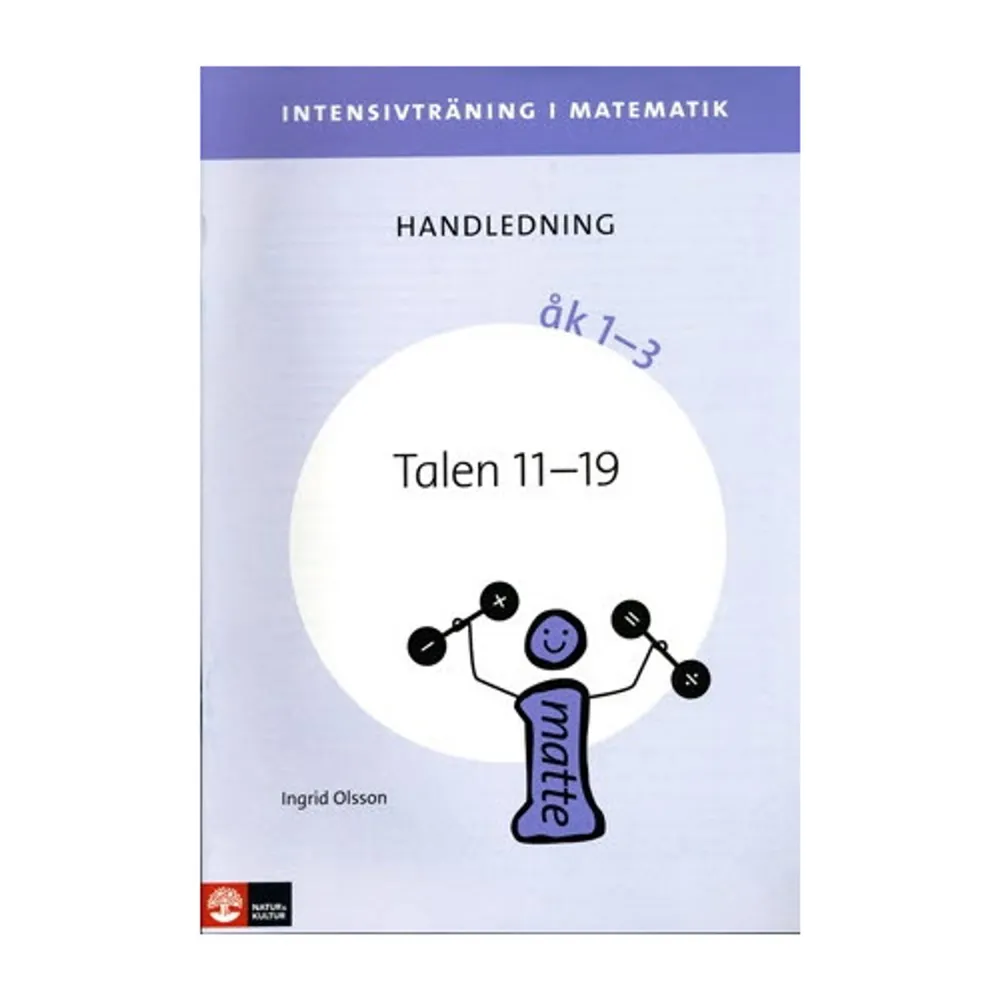 Intensivträning i matematik innebär att en elev får en-till-en-undervisning utöver undervisningen i klassen under en begränsad tid, 20-30 min per dag, 4-5 dagar/vecka. Varje träningstillfälle har ett eget uppslag i elevhäftet och där finns även aktiviteter som eleven ska göra tillsammans med en vuxen hemma eller med läxhjälp i skolan. Till varje elevhäfte finns en handledning med aktiviteter, uppgifter och utmanande frågor. Handledningen har en tydlig arbetsgång som man kan följa vid varje träningstillfälle. Arbetsgången ger eleven möjlighet att använda språket, generalisera och utveckla inre bilder som ett stöd för det abstrakta tänkandet. Handledning Till varje elevhäfte finns en handledning med aktiviteter, uppgifter och utmanande frågor I handledningen finns konkret beskrivet hur undervisningen ska läggas upp. Läs och genomför varje moment steg för steg för lyckat resultat: 1. LärandemålVarje avsnitt inleds med lärandemål och en beskrivning av vad du behöver för material till avsnittet 2. GenomgångSteg för steg får du veta vad du ska säga, göra och fråga innan eleven ska göra uppgifterna i häftet. Genomgången innebär ofta att eleven först får möta och samtala utifrån konkret material, för att sedan övergå till bilder.  3. UppgifterTill alla uppgifter som finns i elevhäftet finns stöd i handledningen. 4. Förbered hemuppgifternaInnan eleven tar hem läxan förbereder ni den gemensamt i skolan.  Elevhäfte Varje träningstillfälle är ett uppslag i elevens häfte, där en sida är för arbete i skolan och en sida för arbete hemma. Om eleven har möjlighet finns det extra färdighetsträning på webben att fortsätta med. Längst ner på sidan finns alltid lärandemålen beskrivna. Där finns också utrymme för den som hjälper till med läxan att skriva en kommentar.   Format Häftad   Omfång 40 sidor   Språk Svenska   Förlag Natur & Kultur Läromedel   Utgivningsdatum 2015-01-27   Medverkande Åsa Gustafsson   Medverkande Kari Wahlström   ISBN 9789127439399  . Böcker.