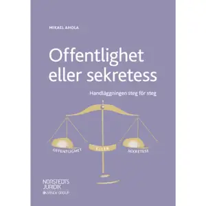 Tryck- och yttrandefriheten är en omistlig del av den svenska demokratinoch sekretessregleringen utgör här en motpol, som begränsar allmänhetens insyn i myndigheternas verksamhet. Sekretessregleringen har av den anledningen stor betydelse för den allmänna diskussionen i samhället. Trots att området uppfattas som viktigt kan det hos enskilda tjänstemän finnas en osäkerhet hur frågor om offentlighet och sekretess i själva verket bör hanteras.Offentlighet eller sekretess är en handbok för tjänstemän, handläggare och beslutsfattare hos myndigheter som kommer i kontaktmed sekretessfrågor. Boken beskriver skillnaderna mellan de regler som motiveras av tryck- och yttrandefrihetsrättsliga skäl och den enskildesinsyn i sitt ärende (partsinsyn). Utöver detta berörs frågor kringmyndighetsgemensam samverkan.Offentlighet eller sekretess utgår från att den rättsliga regleringenutgör en utgångspunkt för tjänstemannens hantering av en sekretessfråga,vilket innebär att betoning ligger på vad tjänstemannen bör tänka på vid den förvaltningsrättsliga bedömningen om något ska vara hemligt eller inte.Offentlighet eller sekretess riktar sig även till allmänheten och är tänkt att bidra till diskussionen om vilka hänsyn som bör vara styrande i en myndighets handläggning av sekretessärenden.    Format Häftad   Omfång 202 sidor   Språk Svenska   Förlag Norstedts Juridik AB   Utgivningsdatum 2018-10-17   ISBN 9789139020691  