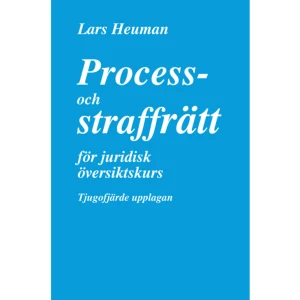 Process- och straffrätt för juridisk översiktskurs (häftad) - Denna väletablerade bok ger genom sin pedagogiska framställning en god överblick över de processrättsliga och straffrättsliga regelsystemen.Boken behandlar: domstolsväsendet tvistemålsförfarandet reglerna om småmål summarisk betalningsprocess reklamationsförfarandet skiljeförfarande utsökningsrätt konkursrätt straffrätt.I denna nya upplaga har det gjorts ett stort antal ändringar och förenklingari syfte att underlätta studiet av boken.I denna nya upplaga har det gjorts ett stort antal ändringar och förenklingar i syfte att underlätta studiet av boken.    Format Häftad   Omfång 122 sidor   Språk Svenska   Förlag Wolters Kluwer   Utgivningsdatum 2017-01-13   ISBN 9789139207979  