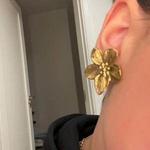 Guldblommiga örhängen - Snygga örhängen i form av blommor i guld. Perfekta för att ge en elegant touch till din outfit. De har en fin detaljrikedom med tydliga blomblad och en glansig yta.