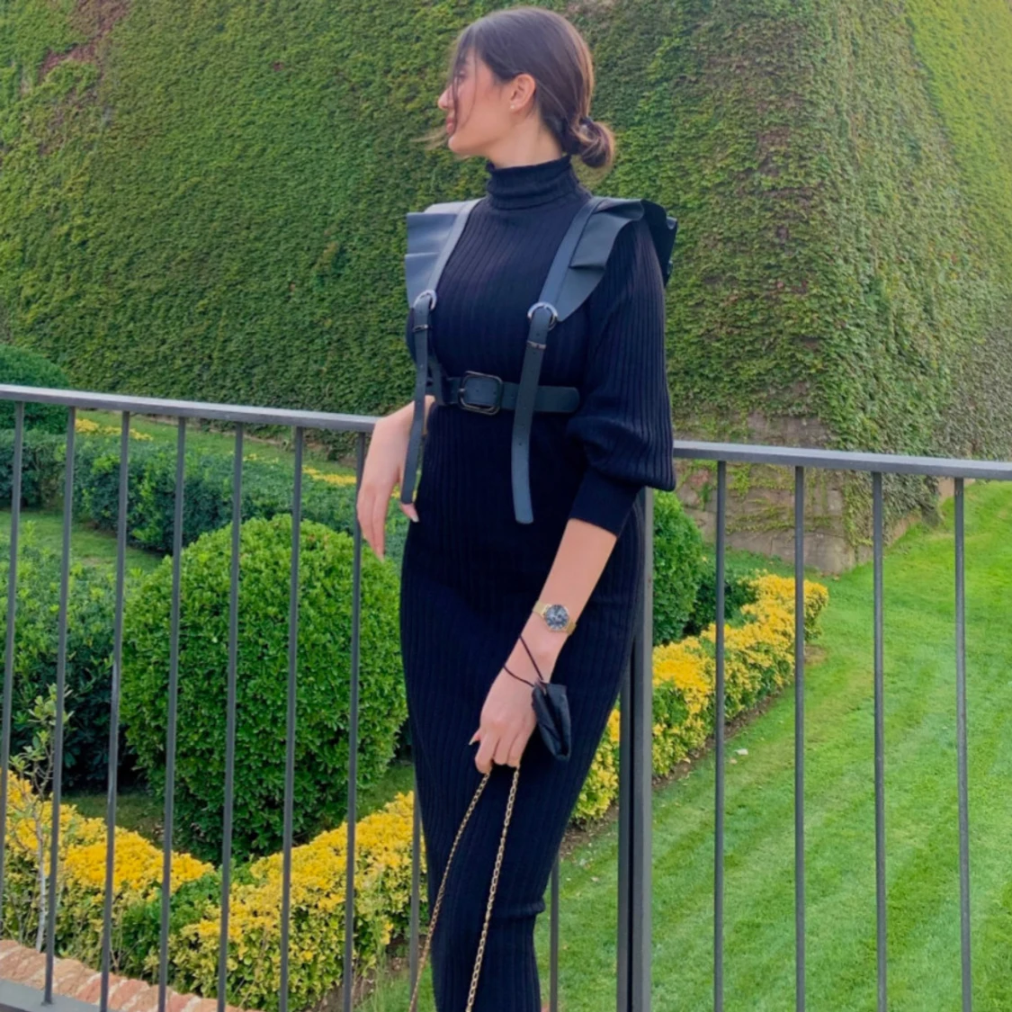 Svart ribbad långklänning - 2