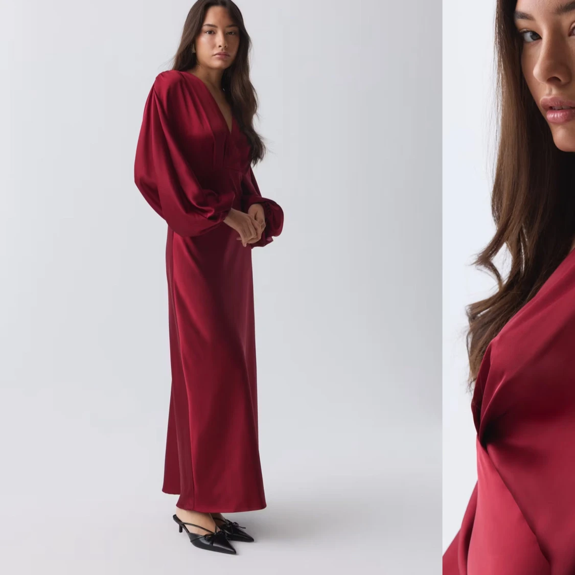 Vinröd långklänning med v-ringning