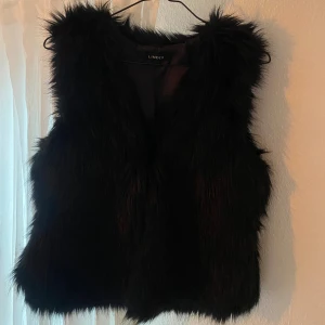 Svart lurvig väst  - Svart faux pälsväst med fickor och två fästen från Lindex 🖤