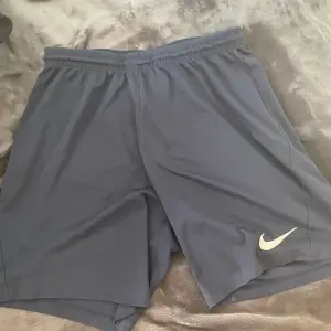 Säljer ett par mörkblå träningsshorts från Nike. De är i bra skick. Storlek L men en aning små i storleken. 