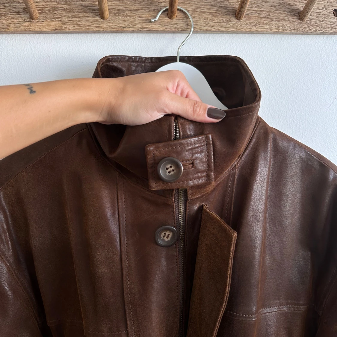 Brun oversized läderjacka - 90