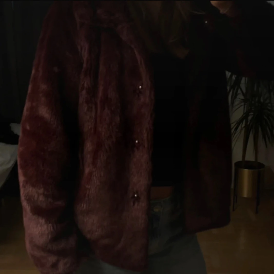 Vinröd pälsjacka - 91