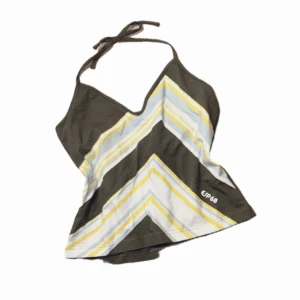 halterneck topp från Esprit - Säljer en snygg brun och vit halterneck topp från Esprit med ett coolt zickzackmönster i gult och vitt. äkta från 2000-talet, Toppen har en knytning i nacken för justerbar passform.