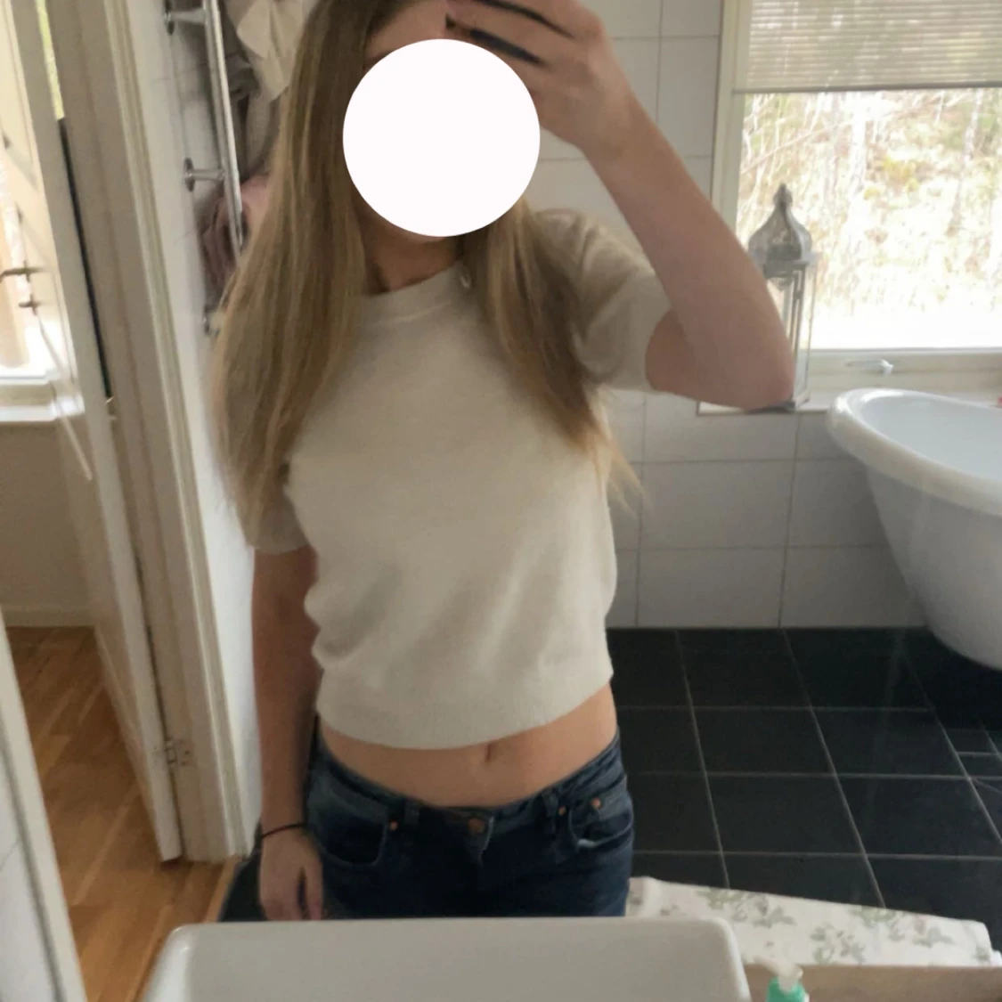 Vit kortärmad stickad tröja - 1