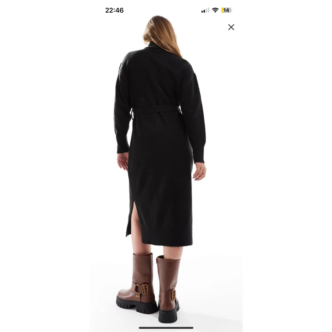 Svart stickad långklänning med bälte - 91