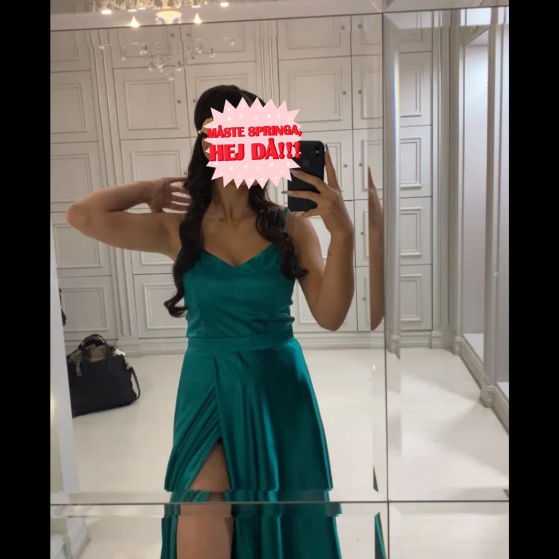 Turkos långklänning med slits - 90