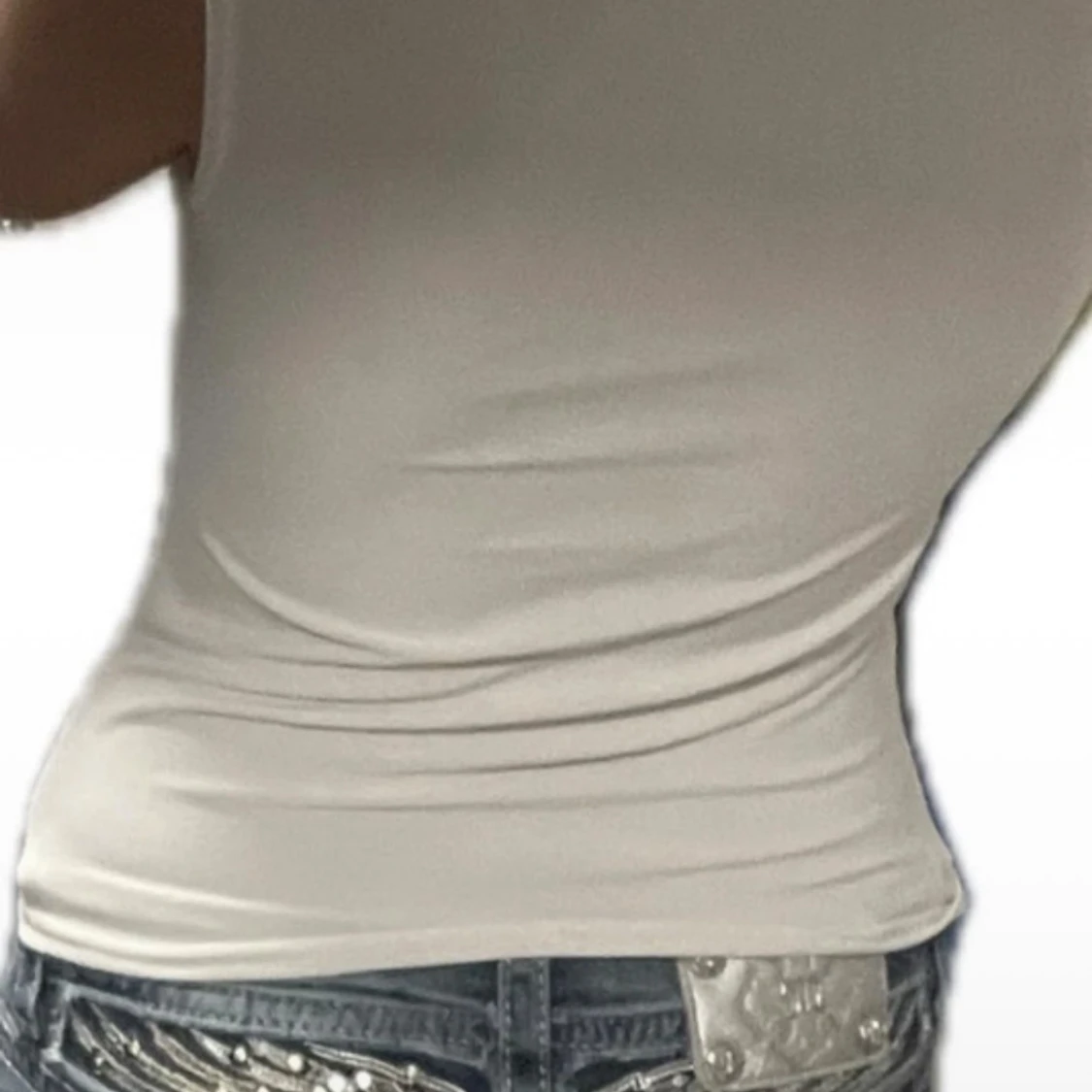 Vintage Vit Och Navy Glitter Blus - 93