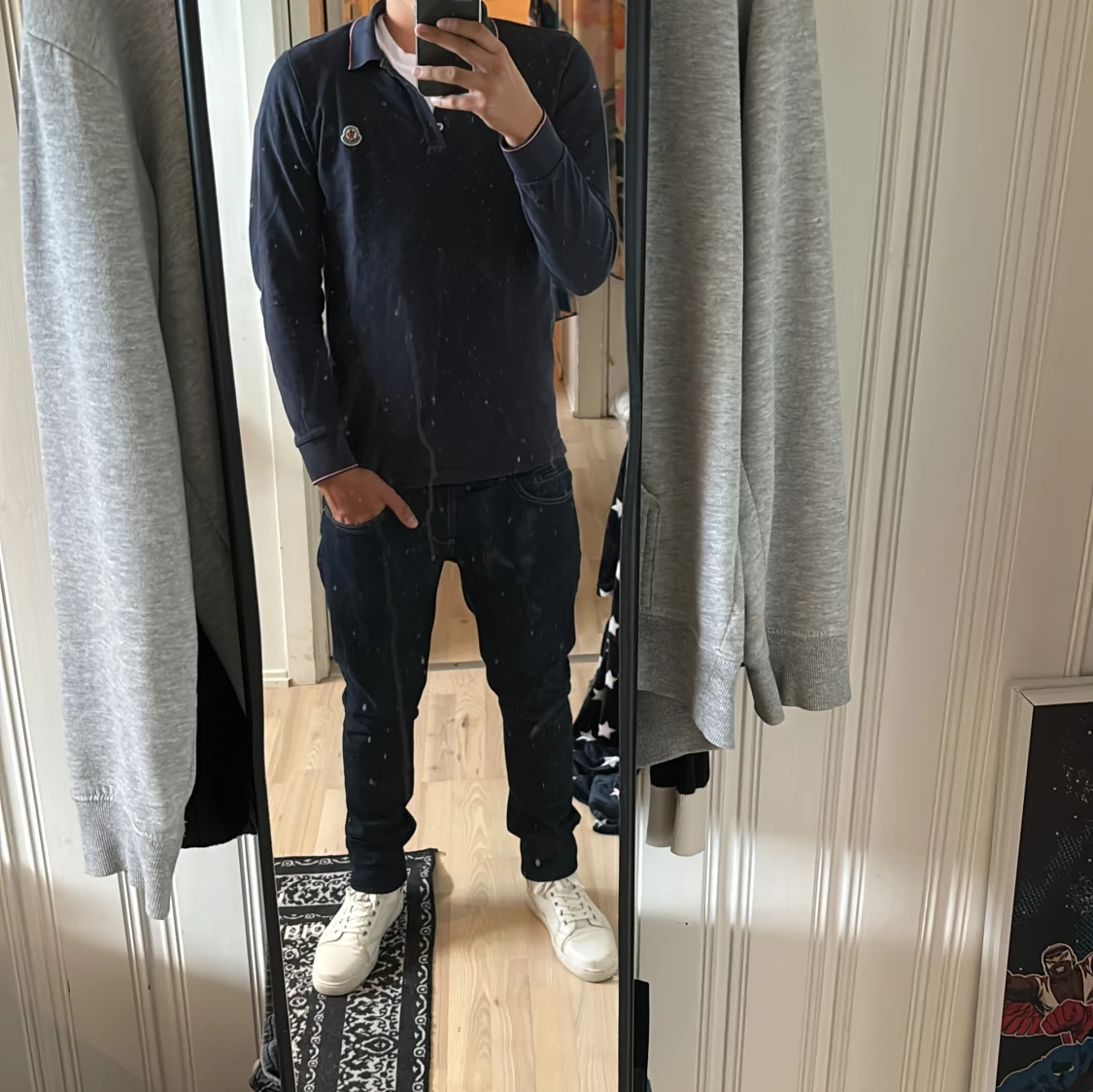 Långärmad Moncler piké 