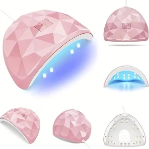 Helt Ny!! 54 w Rosa nagellampa med diamantmönster - Få en professionell nagelvårdsupplevelse hemma eller i salongen med denna UV LED-nagellampa, utrustad med 18 kraftfulla LED-lampor för snabb och effektiv härdning av nagellack och gel. Den kompakta designen gör den lätt att använda och passar för alla nagelentusiaster, oavsett om du jobbar med naturliga eller konstgjorda naglar.  Produktinformation:  54W Uv Led Nail Lamp Uv Led Lamp For Nalis Gel Poll sh Drying Lamp For Manicure Salon Tool 18 LEDS Nail Art Equipment Color: Pink-802, plug type: U