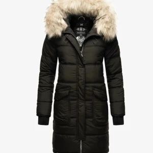 Svart pufferjacka med pälsdetaljer - Snygg svart pufferjacka från Marikoo med avtagbar huva och pälsdetaljer. Jackan har långa ärmar och praktiska fickor med dragkedja. Perfekt för kalla dagar med sin varma och stilrena design.