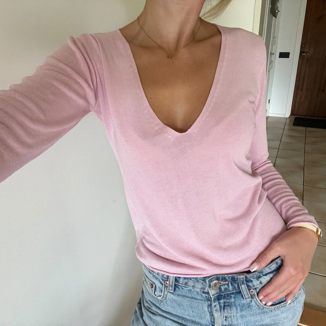 Stickad rosa tröja  - 91