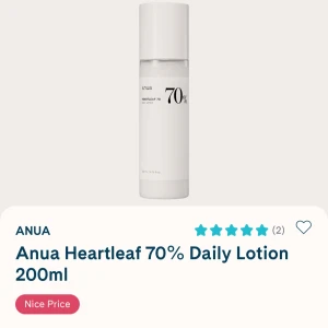 Anua Heartleaf 70% Daily Lotion 200ml - Anua Heartleaf 70% Daily Lotion är en återfuktande lotion med 70% heartleaf-extrakt. Den kommer i en stilren vit flaska på 200 ml och är perfekt för daglig användning för att lugna och återfukta huden. Bara testad