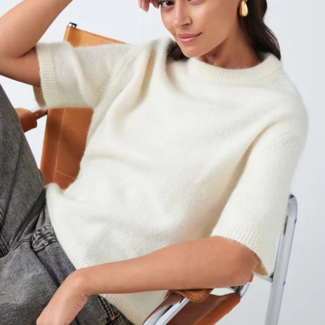 Vit stickad tröja  - 90