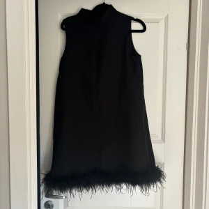 Klänning med detaljer  - Gullig klänning med fjädrar nedtill, använd en gång ❣️