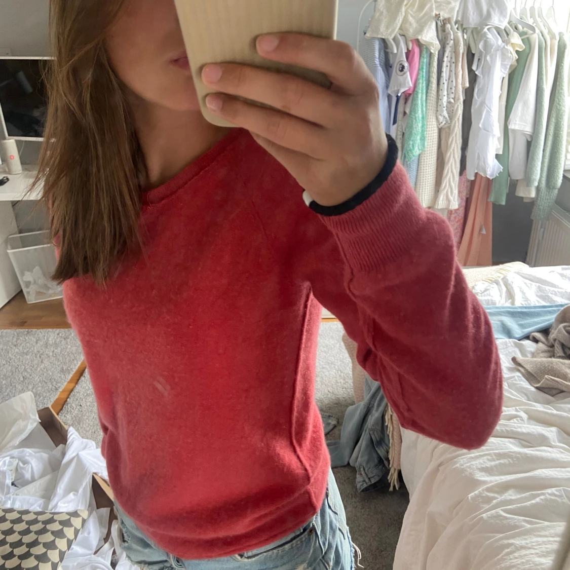 Röd stickad tröja - 90