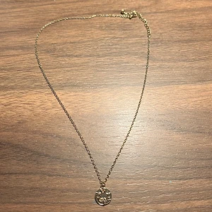 Guldhalsband med rund berlock - Elegant guldhalsband med en rund berlock som har ett detaljerat mönster. Perfekt för att lägga till en touch av stil till din outfit. Kedjan är tunn och smidig, vilket gör den bekväm att bära hela dagen. Inte äkta guld