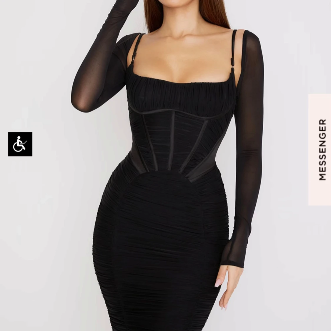 House of cb - Svart klänning med meshärmar - 90