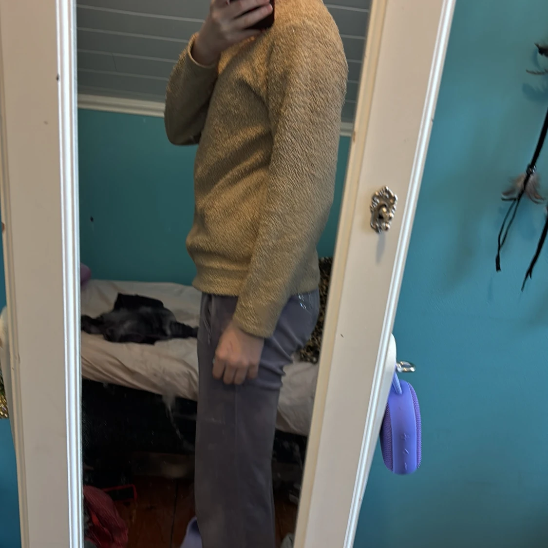 Beige fleecejacka med dragkedja