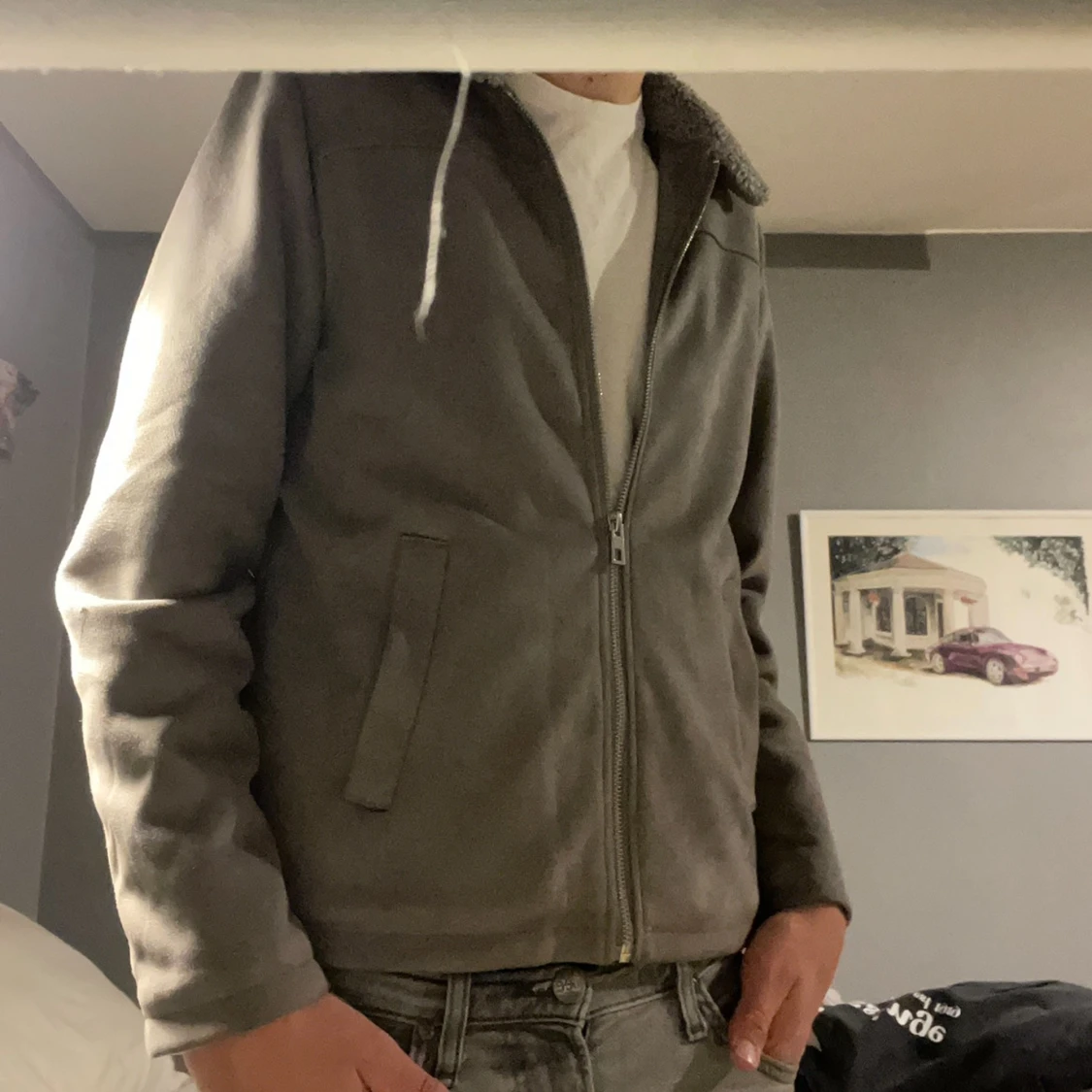 Grå fleecejacka med dragkedja - 2