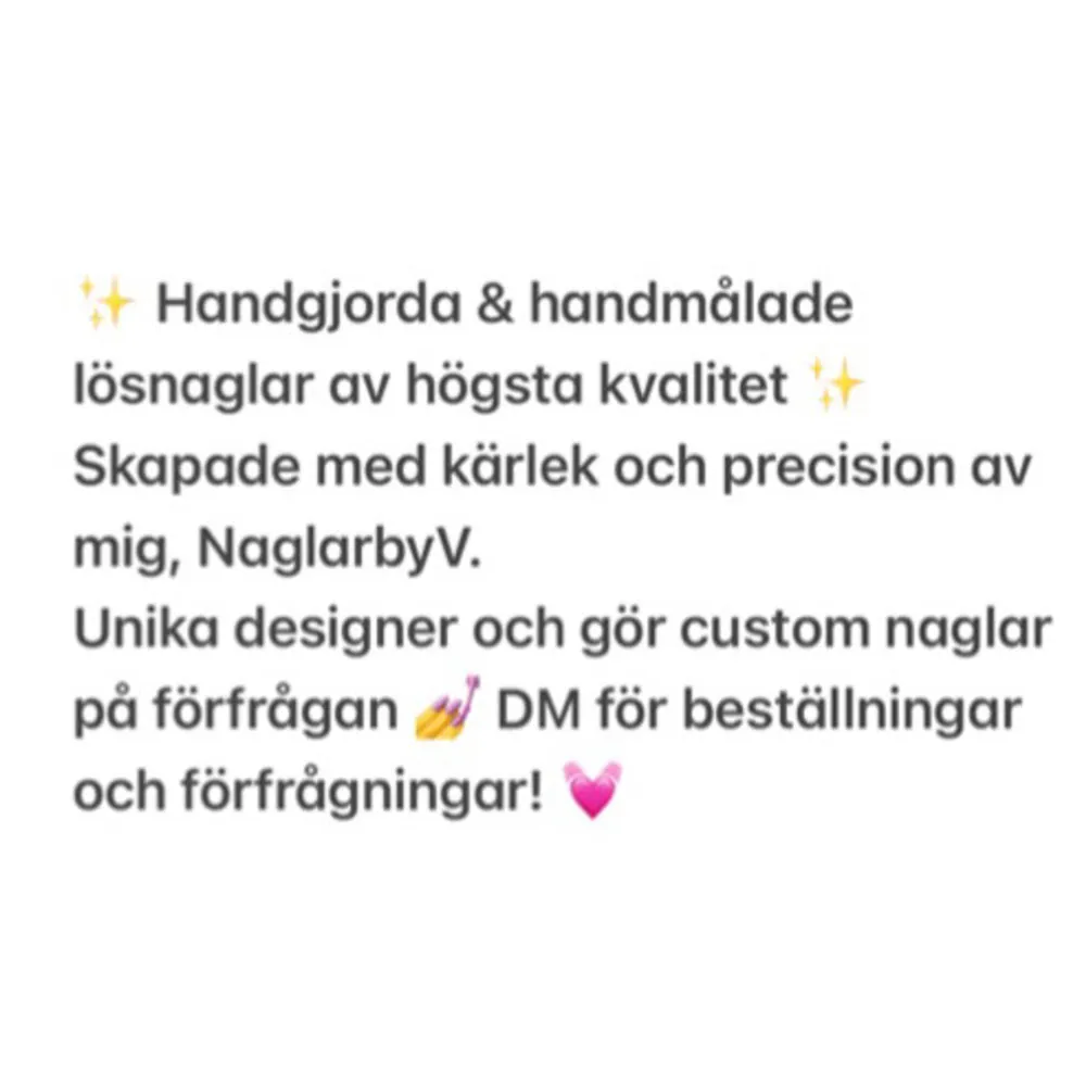 Storlek: 15mm,12mm,12,5mm,10,5mm,9mm  Handgjorda & handmålade lösnaglar💅✨Gör även specialgjorda naglar på förfrågan!💅🤩 Naglarna är återanvändbara - kan appliceras flera gånger✨Prep kit ingår💓. Accessoarer.