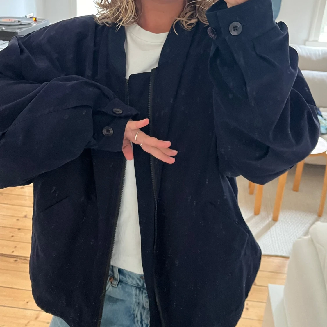 Marin blå bomber jacka i mocka  - 93