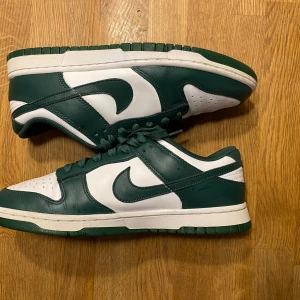 Nike Dunk” Team green”  - Snygga Nike Dunk” Team green”sneakers i en fräsch grön och vit färgkombination. Skorna har klassisk snörning och en stilren design med det ikoniska Nike-loggan på sidan. Perfekta för en sportig look. Frächa och stilliga skor för både man och kvinna. Svåra att hitta. Säljs bara på några affärer. Just nu så säljs skorna för ungefär 5000kr. 