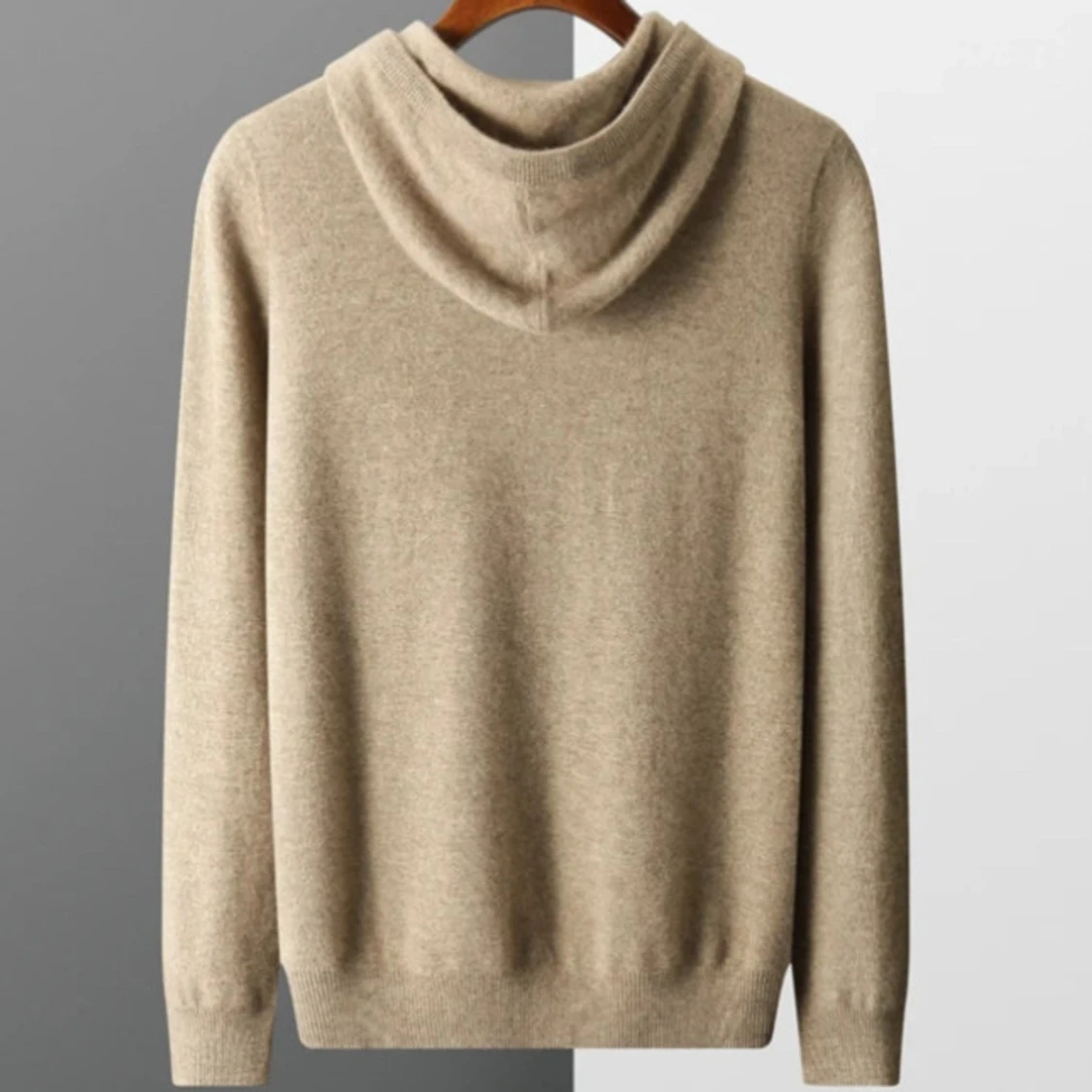 Beige hoodie i merinoull - 1
