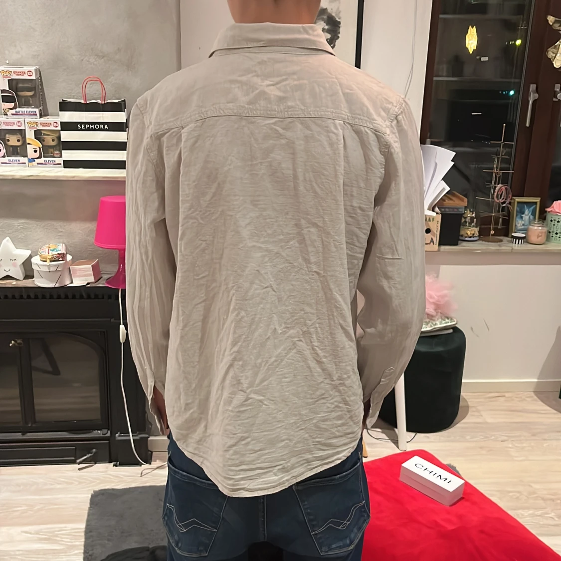 Beige långärmad linne skjorta från Lindex  - 1